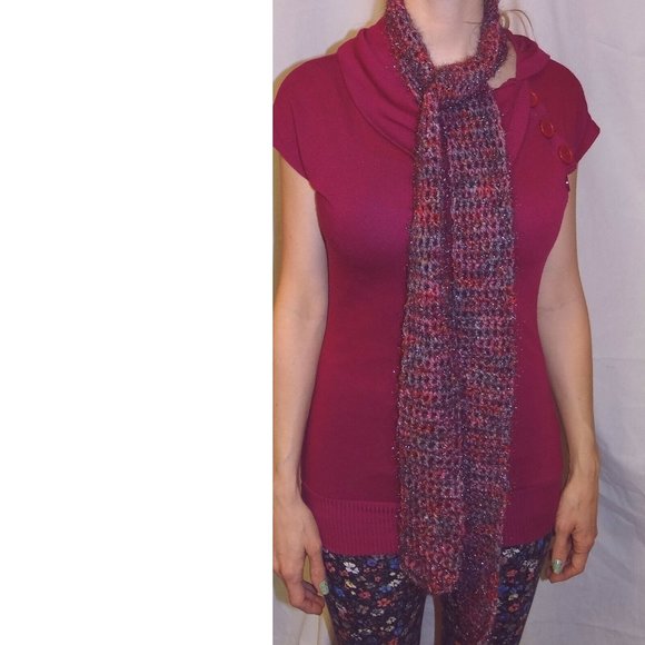 Shiny Pink Purple Boa New Years Eve Party Scarf 60x3 Handmade Crochet Knit New - Picture 2 of 8